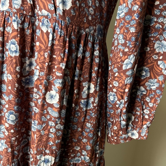 Madewell Rust Floral V-Neck Maxi Dress with Blue Flowers - Picture 4 of 11